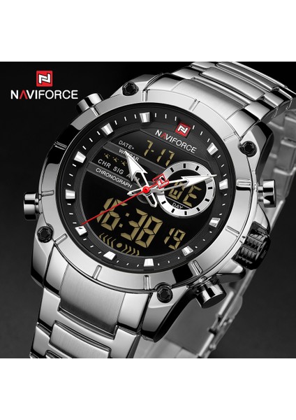 Siyah Navıforce Casual Quartz Saat Erkekler Paslanmaz Çelik Erkek Ordu Askeri LED Saat Erkek Su Geçirmez Saatler Relogio Masculino (Yurt Dışından) fiyatları