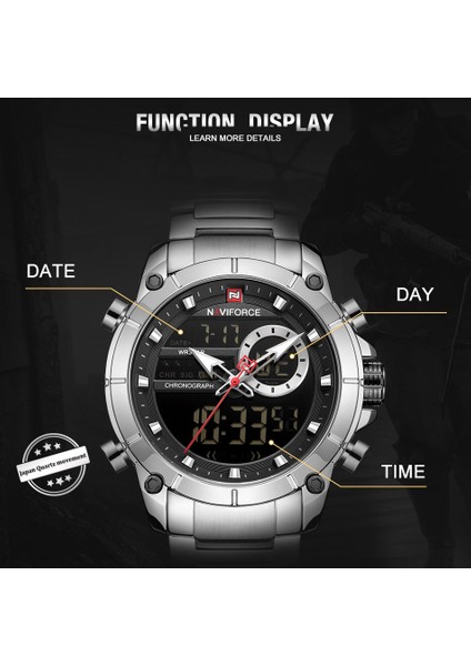 Siyah Navıforce Casual Quartz Saat Erkekler Paslanmaz Çelik Erkek Ordu Askeri LED Saat Erkek Su Geçirmez Saatler Relogio Masculino (Yurt Dışından) indirimleri