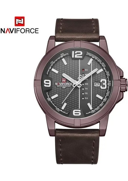 NF9177 Kahve 2023 Lüks Marka Navıforce Tarih Kuvars Izle Erkekler Rahat Askeri Spor Saatler Deri Kol Saati Erkek Relogio Masculino Saat (Yurt Dışından)