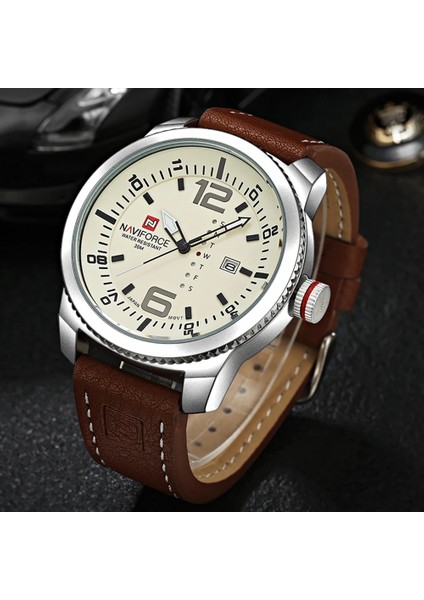 NF9177 Kahve 2023 Lüks Marka Navıforce Tarih Kuvars Izle Erkekler Rahat Askeri Spor Saatler Deri Kol Saati Erkek Relogio Masculino Saat (Yurt Dışından)