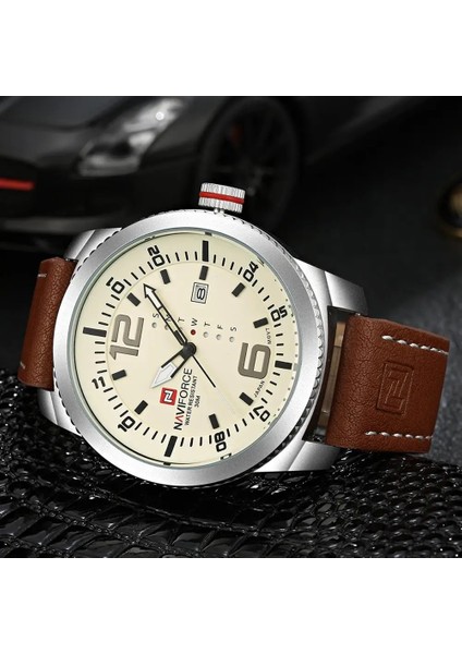 NF9177 Kahve 2023 Lüks Marka Navıforce Tarih Kuvars Izle Erkekler Rahat Askeri Spor Saatler Deri Kol Saati Erkek Relogio Masculino Saat (Yurt Dışından)