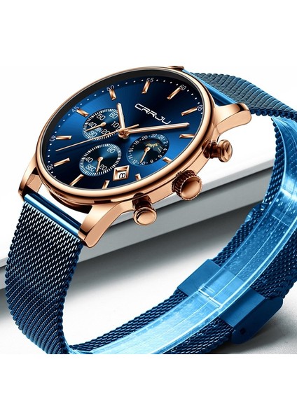 Gümüş Siyah Relogio Masculino Crrju Lüks Kuvars Izle Erkekler Için Mavi Kadran Saatler Spor Saatler Chronograph Saat Örgü Kemer Kol Saati (Yurt Dışından)