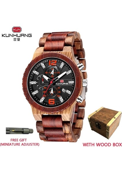 Kırmızı Kahverengi Ahşap Kutu Erkek Ahşap Saatler Lüks Aydınlık Çok Fonksiyonlu Ahşap Izle Erkek Kuvars Retro Izle Erkekler Moda Spor Saatler Relogio (Yurt Dışından)