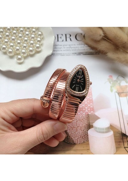 Gül Siyah Benzersiz Yılan Şekilli Kadın Saatler ile Rhinestone Moda Lüks Marka Bayanlar Izle Elmas Yılan Bilezik Izle Kadın (Yurt Dışından)