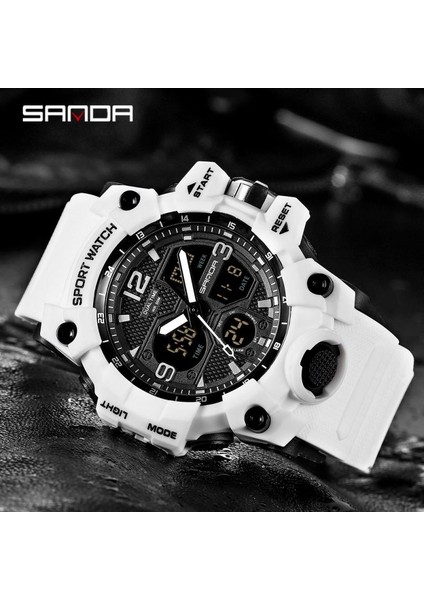 Beyaz Siyah Kayış Erkekler Spor Saatler G Tarzı Siyah Kol Saati Sanda LED Dijital 50 M Su Geçirmez Izle S Şok Erkek Saat Relogio Masculino (Yurt Dışından) fırsatları