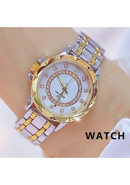 1506-GÜMÜŞ Altın Moda Kadın Bilezik Saatler Paslanmaz Çelik Taklidi Kristal Bayanlar Kuvars Izle Kadın Elbise Saat Dropshiping Montre Femme (Yurt Dışından)