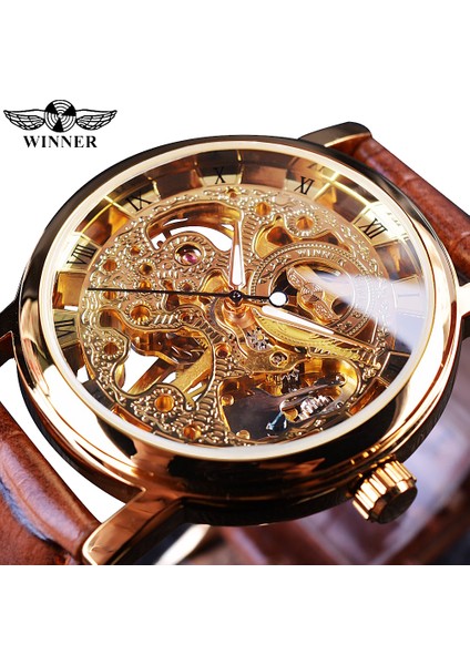 GMT1111-6 Kazanan Şeffaf Altın Kasa Lüks Rahat Tasarım Kahverengi Deri Kayış Erkek Saatler Top Marka Lüks Mekanik Izle (Yurt Dışından) fiyatları