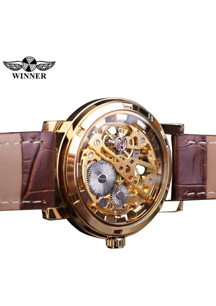 GMT1111-6 Kazanan Şeffaf Altın Kasa Lüks Rahat Tasarım Kahverengi Deri Kayış Erkek Saatler Top Marka Lüks Mekanik Izle (Yurt Dışından) indirimleri