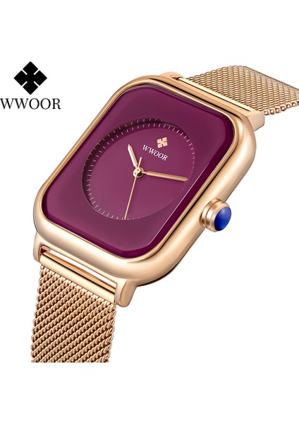 Siyah-W Wwoor Şık Mor Bayanlar Bilezik Saatler Kadınlar Çelik Hasır Kare Kuvars Kol Saati Kadın Su Geçirmez Saat Hediye Reloj Mujer (Yurt Dışından) modelleri