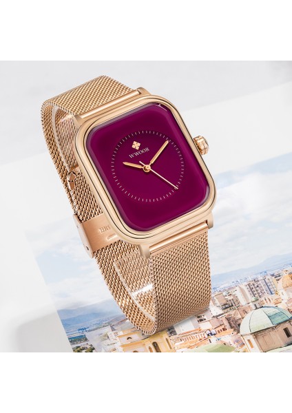 Siyah-W Wwoor Şık Mor Bayanlar Bilezik Saatler Kadınlar Çelik Hasır Kare Kuvars Kol Saati Kadın Su Geçirmez Saat Hediye Reloj Mujer (Yurt Dışından) fırsatları