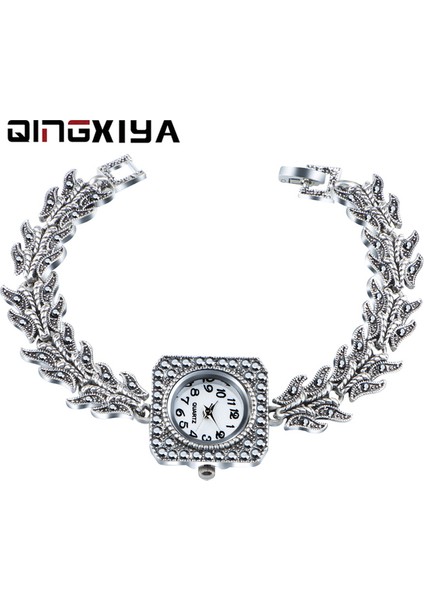 Antik Gümüş Antik Gümüş Bilezik Saatler Lüks Kadın Kuvars Izle Moda Kadın Elbise Saatler Bayanlar Için Kristal Saat Relogio Feminino (Yurt Dışından)