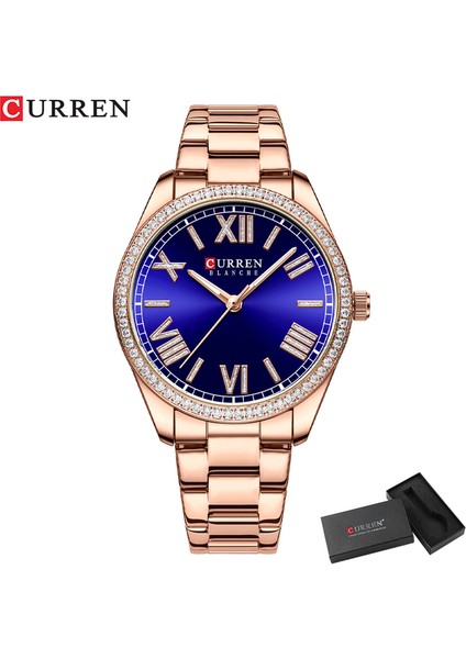 Gül Mavi Kutu Curren Yeni Lüks Kuvars Bayanlar Bileklik Saat Taklidi Kadran Zarif Aydınlık Işaretçi Paslanmaz Çelik Saat Relogio Feminino (Yurt Dışından)
