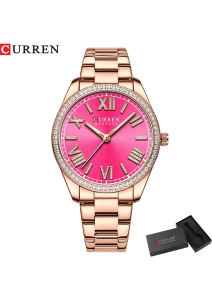 Gül Pembe Kutu Curren Lüks Kuvars Bayanlar Bilezik Izle Gümüş Büyüleyici Taklidi Kadran Paslanmaz Çelik Kayış Aydınlık Eller Relogio Feminino (Yurt Dışından)