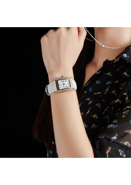 Kahverengi Gül Kutusu Wwoor Yeni Kadın Izle Moda Beyaz Deri Bayanlar Kol Saati Su Geçirmez Kuvars Elmas Rhinestones Bilezik Saat Montre Femme (Yurt Dışından) fırsatları