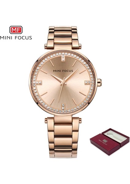 Kutu ile Gül Altın Mını Focus Lüks Kuvars Kadın Saatler Bilezik Saat Bayanlar Ultra Ince Elbise Taklidi Elmas Gül Altın Saat Montre Femme (Yurt Dışından)