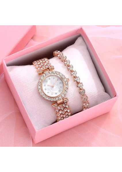 Gül Altın 1 2 Adet Set Kadın Bilezik Saatler Lüks Elmas Kol Saati Bayanlar Kadınlar Için Zarif Gül Altın Kordonlu Saat Kuvars Izle Reloj Mujer (Yurt Dışından) fırsatları