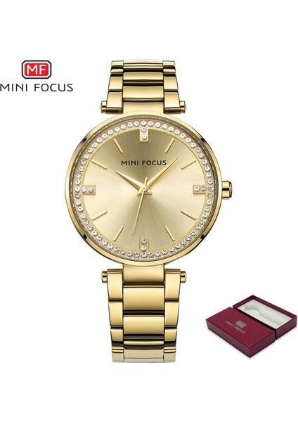 Kutu ile Altın Mını Focus Lüks Kuvars Kadın Saatler Bilezik Saat Bayanlar Ultra Ince Elbise Taklidi Elmas Gül Altın Saat Montre Femme (Yurt Dışından)
