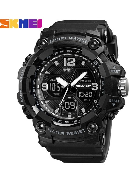 Siyah Skmeı Saatler Erkekler Için 50 M Su Geçirmez Saat Alarmı Reloj Hombre 1742 Çift Ekran Kol Saati Kuvars Askeri Izle Spor Yeni Erkek (Yurt Dışından)