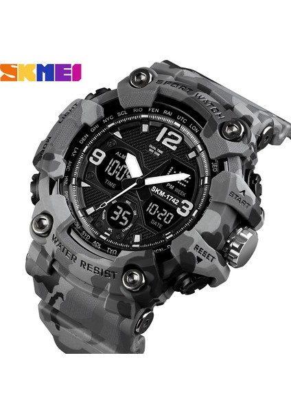 Siyah Skmeı Saatler Erkekler Için 50 M Su Geçirmez Saat Alarmı Reloj Hombre 1742 Çift Ekran Kol Saati Kuvars Askeri Izle Spor Yeni Erkek (Yurt Dışından)