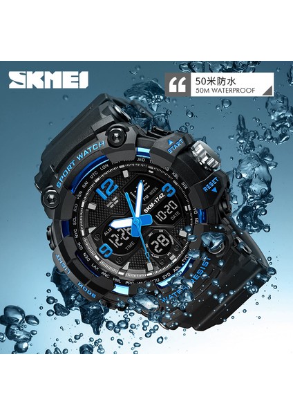 Siyah Skmeı Saatler Erkekler Için 50 M Su Geçirmez Saat Alarmı Reloj Hombre 1742 Çift Ekran Kol Saati Kuvars Askeri Izle Spor Yeni Erkek (Yurt Dışından)