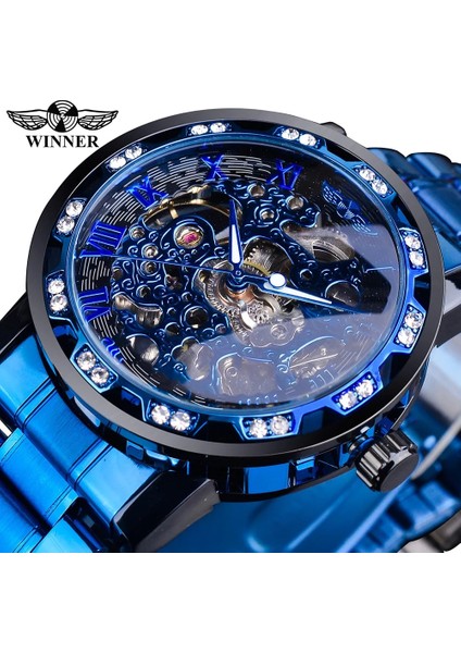 S1089-11 Kazanan Şeffaf Elmas Mekanik Saat Mavi Paslanmaz Çelik Izle Üst Marka Lüks Iş Aydınlık Erkek Saat (Yurt Dışından) modelleri