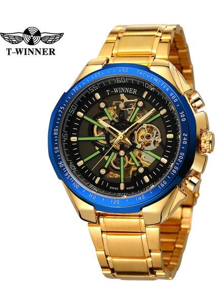 Mavi Altın Forsining Marka Erkek Saati Otomatik Mekanik Paslanmaz Saat Moda Aydınlık Erkekler Kol Saati Relogio Masculino (Yurt Dışından)