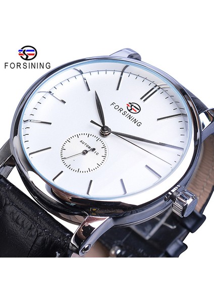 GMT1164-3 Forsining Basit Erkek Mekanik Saat Otomatik Alt Kadran Siyah Ultra-Ince Analog Hakiki Deri Bantlı Kol Saati Horloge Mannen (Yurt Dışından)