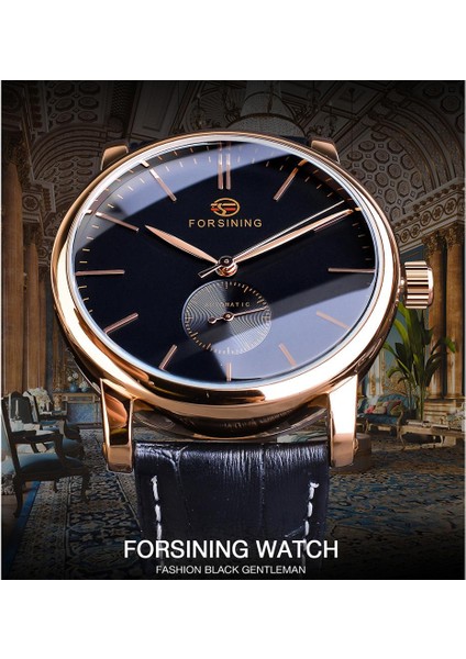 GMT1164-3 Forsining Basit Erkek Mekanik Saat Otomatik Alt Kadran Siyah Ultra-Ince Analog Hakiki Deri Bantlı Kol Saati Horloge Mannen (Yurt Dışından) modelleri
