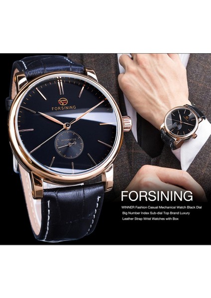 GMT1164-3 Forsining Basit Erkek Mekanik Saat Otomatik Alt Kadran Siyah Ultra-Ince Analog Hakiki Deri Bantlı Kol Saati Horloge Mannen (Yurt Dışından) fırsatları