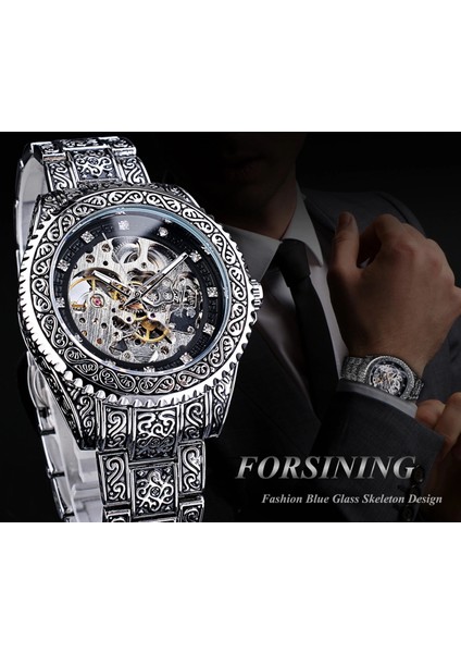 GMT1213-3 Forsining Otomatik Mekanik Saat Lüks Açık Kol Saati Moda Erkek Saatler Paslanmaz Çelik Retro Saat (Yurt Dışından) fırsatları