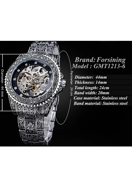 GMT1213-3 Forsining Otomatik Mekanik Saat Lüks Açık Kol Saati Moda Erkek Saatler Paslanmaz Çelik Retro Saat (Yurt Dışından) indirimleri