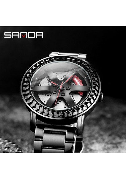 Çelik Mavi Kutu Sıcak Satış Erkekler Kuvars Kol Saati Özel Tasarım 3D Baskı Araba Jant Spor Tekerlek Izle Örgü Kayış Su Geçirmez Yaratıcı Erkek Saatler (Yurt Dışından) fırsatları