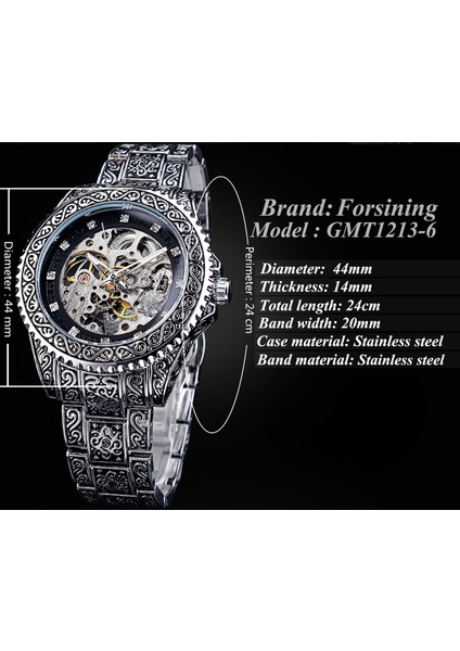 GMT1213-1 Forsining Otomatik Mekanik Saat Lüks Açık Kol Saati Moda Erkek Saatler Paslanmaz Çelik Retro Saat (Yurt Dışından) fırsatları