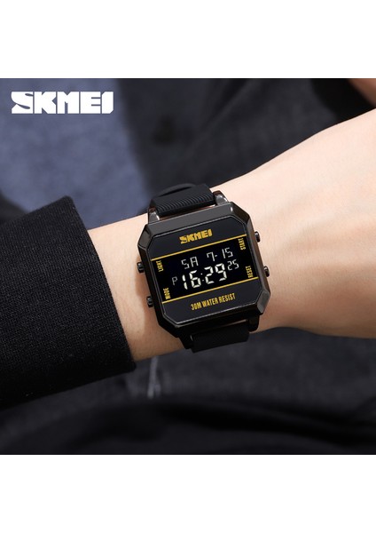 Siyah Skmeı Marka Spor Dijital Saat Moda LED Erkek Saatler Chrono Elektronik Kol Saati Su Geçirmez Geri Sayım Saati Reloj Hombre (Yurt Dışından)
