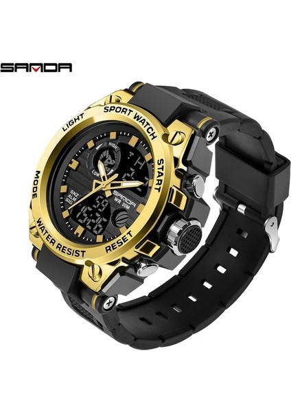 Erkekler Için 739 Altın Kuvars Izle Sanda Izle Su Geçirmez Kronometre LED Saatler Erkek Saat 6024 Spor Saatler Erkekler Relogio Masculino Dijital (Yurt Dışından)