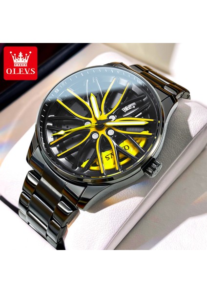 Siyah Çelik Yeşil Olevs 2023 Tekerlek Göbeği Izle Özel Tasarım Spor Araba Jant Saatler Su Geçirmez Yaratıcı Relogio Masculino Izle Erkekler Bilek Izle 9937 (Yurt Dışından) modelleri