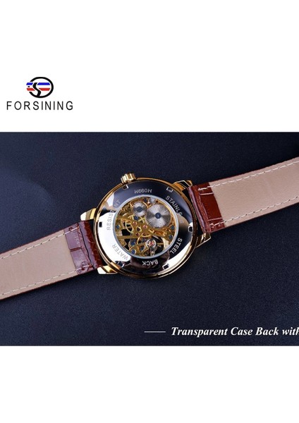 Altın Forsining Golden Roman Erkek Mekanik Izle Şeffaf Ince El Sarma Iş Adamı Kahverengi Deri Kemerler Kol Saati (Yurt Dışından) fırsatları