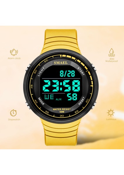 Sarı Kutu Smael Moda Sarı Spor Izle Kadınlar Için Unisex LED Ekran Dijital Saatler Erkekler Su Geçirmez Otomatik Tarih Kol Saati Часы Relogio (Yurt Dışından) modelleri