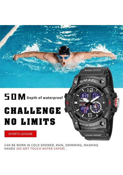 Koyu Mavi Erkekler Spor Saatler Smael Moda Chronos Kronometre Su Geçirmez LED Dijital Kuvars Izle Adam Askeri Kol Saati Relogio Masculino (Yurt Dışından)