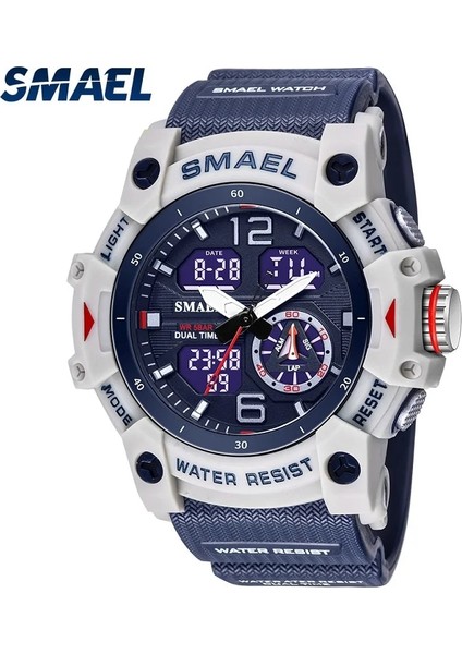 Koyu Mavi Erkekler Spor Saatler Smael Moda Chronos Kronometre Su Geçirmez LED Dijital Kuvars Izle Adam Askeri Kol Saati Relogio Masculino (Yurt Dışından)