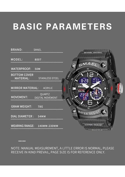 Koyu Mavi Erkekler Spor Saatler Smael Moda Chronos Kronometre Su Geçirmez LED Dijital Kuvars Izle Adam Askeri Kol Saati Relogio Masculino (Yurt Dışından)