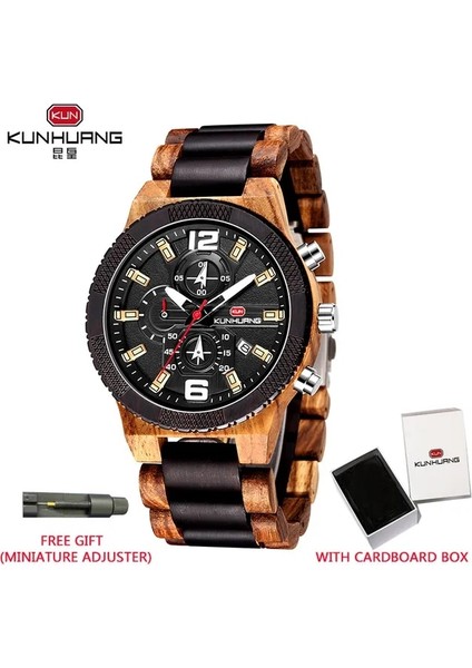 Siyah Kahverengi Kutulu Erkek Ahşap Saatler Lüks Aydınlık Çok Fonksiyonlu Ahşap Izle Erkek Kuvars Retro Izle Erkekler Moda Spor Saatler Relogio (Yurt Dışından)