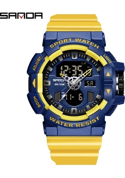 Sarı BLUE3129 Kum Elektronik Saatler Erkek Su Geçirmez Çift Ekran Kuvars Kol Saati Erkek Saat Spor Askeri Izle Relogios Masculino (Yurt Dışından)