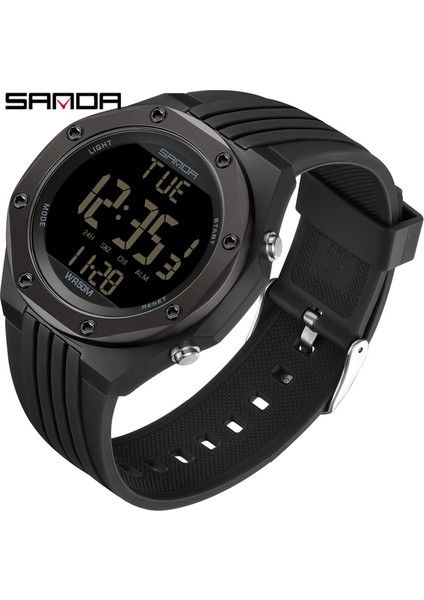 Siyah Sanda Lüks Erkek Izle Elektronik Aydınlık Dijital Saatler Moda Marka Kol Saati Geri Sayım Chronograph Saat Su Geçirmez Saat (Yurt Dışından)