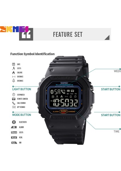 Yeşil Kamuflaj Skmeı Bluetooth Dijital Kol Saati Erkekler Spor Pedometre Kalori Tracker Erkek Saat Spor Su Geçirmez Akıllı Saat Montre Homme (Yurt Dışından)
