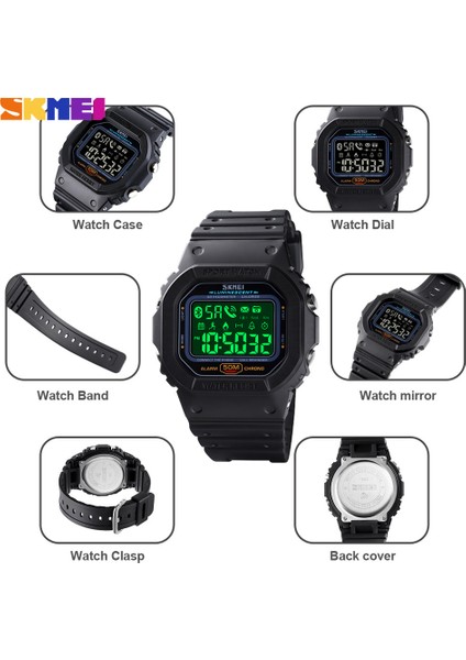 Yeşil Kamuflaj Skmeı Bluetooth Dijital Kol Saati Erkekler Spor Pedometre Kalori Tracker Erkek Saat Spor Su Geçirmez Akıllı Saat Montre Homme (Yurt Dışından)