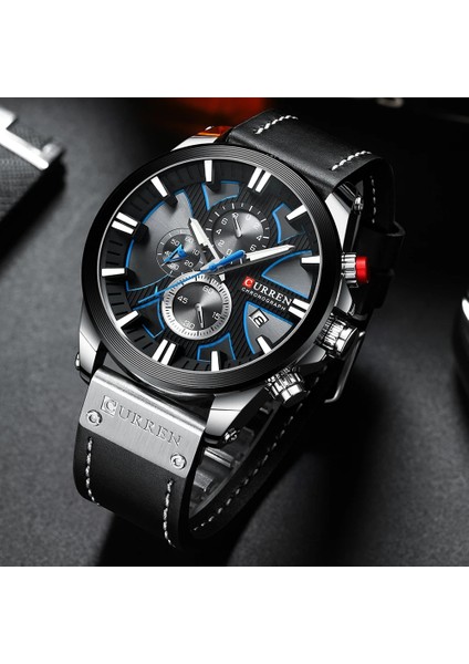 Siyah Gül Siyah Curren Izle Chronograph Spor Saatler Erkek Saatler Kuvars Saat Deri Erkek Kol Saati Relogio Masculino Erkekler Için Moda Hediye (Yurt Dışından)