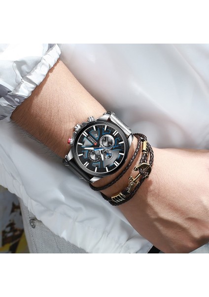 Siyah Gül Siyah Curren Izle Chronograph Spor Saatler Erkek Saatler Kuvars Saat Deri Erkek Kol Saati Relogio Masculino Erkekler Için Moda Hediye (Yurt Dışından)