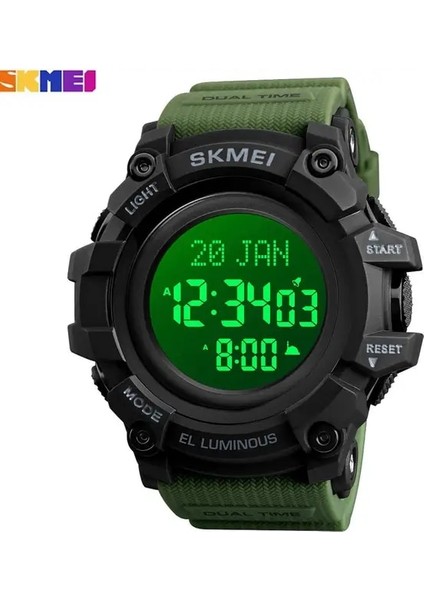 Ordu Yeşil Siyah Skmeı Marka Lüks LED Ekran Spor Saatler Izle Erkek Kol Saati Kronometre Takvim Erkek Müslüman Ezan Saat Relogio Masculino (Yurt Dışından)