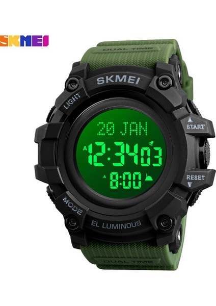 Ordu Yeşil Siyah Skmeı Marka Lüks LED Ekran Spor Saatler Izle Erkek Kol Saati Kronometre Takvim Erkek Müslüman Ezan Saat Relogio Masculino (Yurt Dışından)